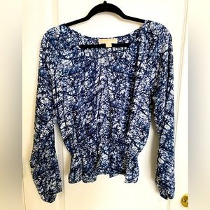 Michael Kors blouse, Size S, navy blue, black, and white.